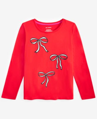 Epic Threads - Little & Big Girls Long-Sleeve Placement Bow Graphic T-Shirt