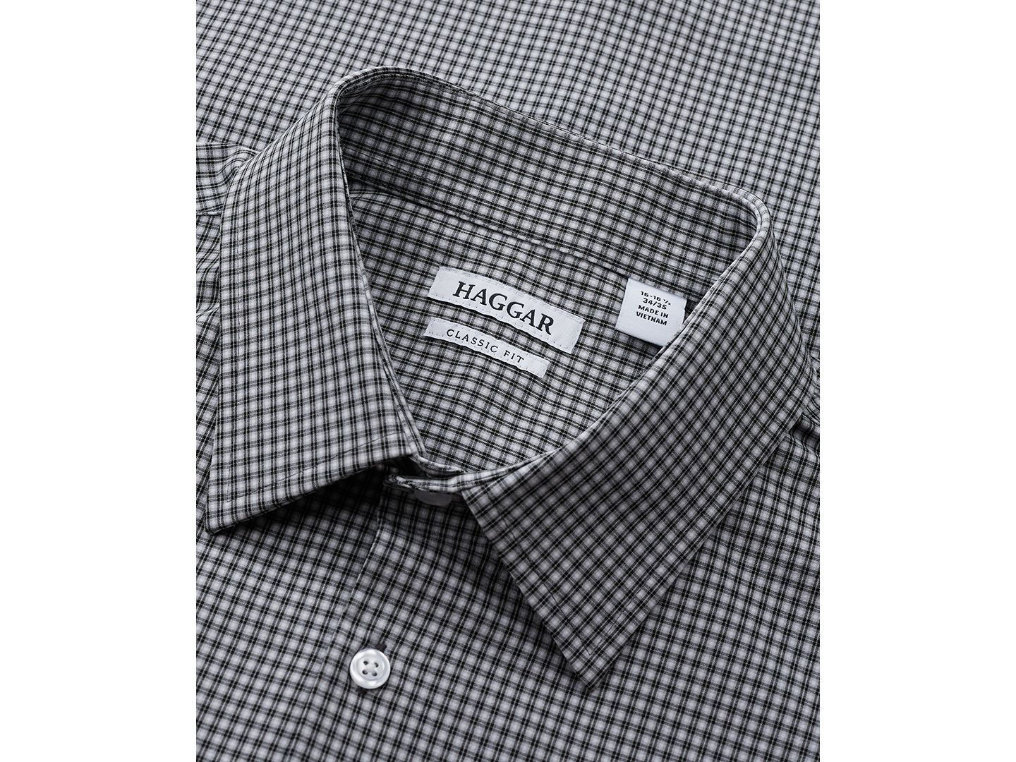Мужская рубашка Haggar Classic-Fit Smart Wash Dress Shirt, цвет: Чёрный клетчатый — фото 4
