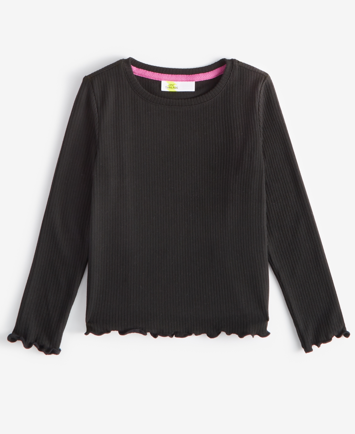 Epic Threads Toddler Girls Solid Ribbed Lettuce-Hem Top, Created for Macy's