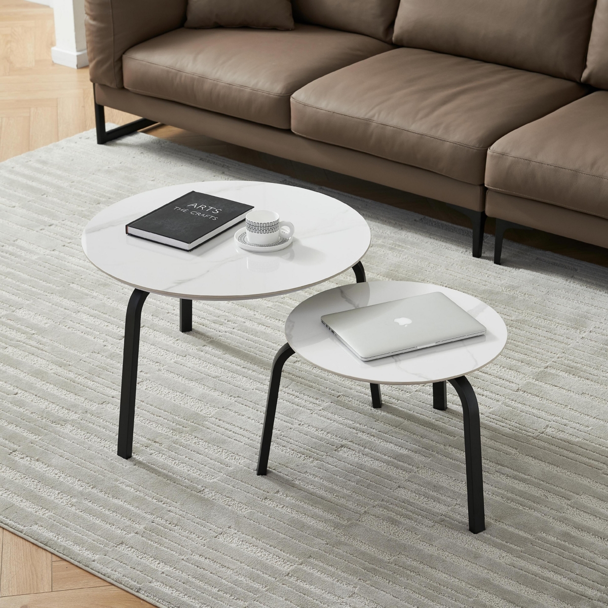 Streamdale Furniture Stylish and Functional Nesting Tables Marble Patterned Sintered Stone withMetal Frame - Black