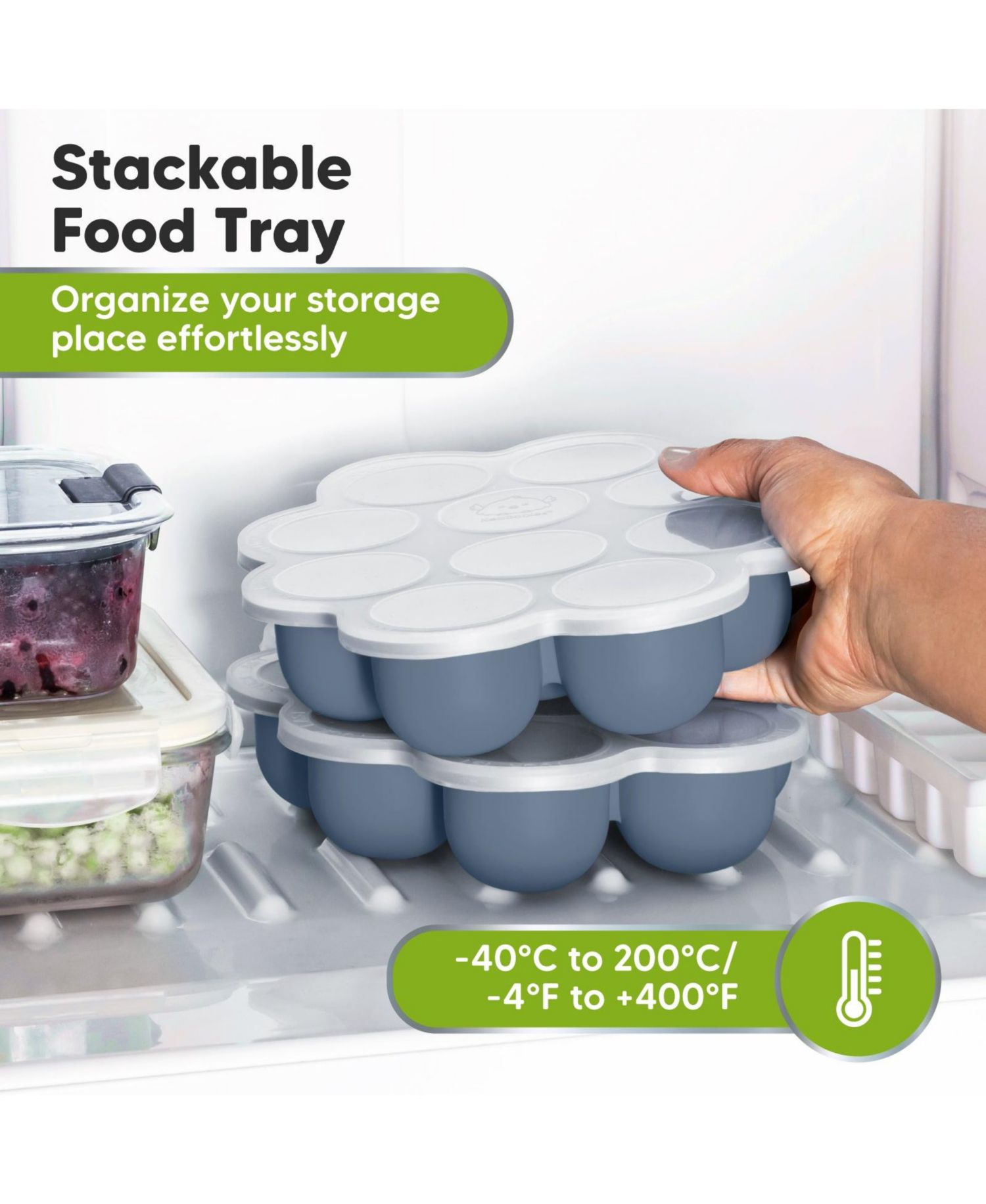 Prep Silicone Baby Food Freezer Tray with Clip-on Lid, 2oz x 10 Silicone Freezer Molds, BPA-Free Baby Food Storage
