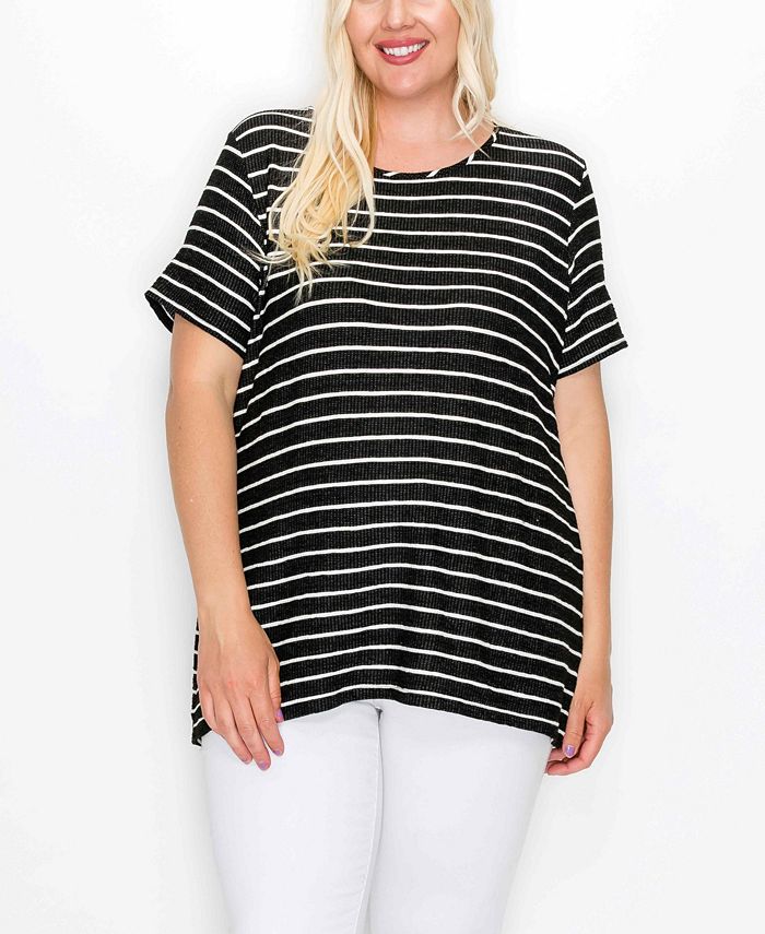 COIN 1804 Plus Size Pointelle Stripe Button Back Top Macy's