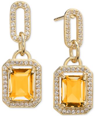 Amethyst (4-3/8 ct. t.w.) & White Topaz (1-1/6 ct. t.w.) Framed Dangle Drop Earrings in 14k Gold-Plated Sterling Silver (Also in Sky Blue Topaz, Onyx & Citrine)