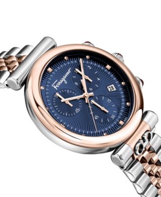 【FERRAGAMO】Ora Chronograph Watch ブルー文字盤 40mm Ferragamo Women's Swiss Chronograph Ora Two-Tone Stainless