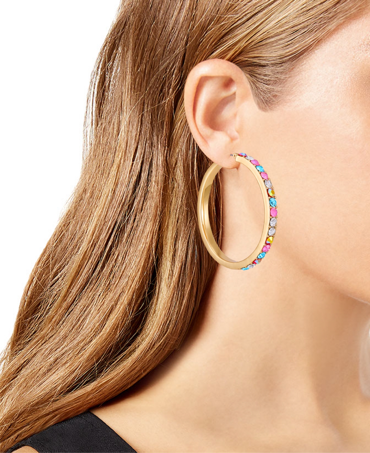 GuessTone Medium Multicolor Pave Hoop Earrings, 2