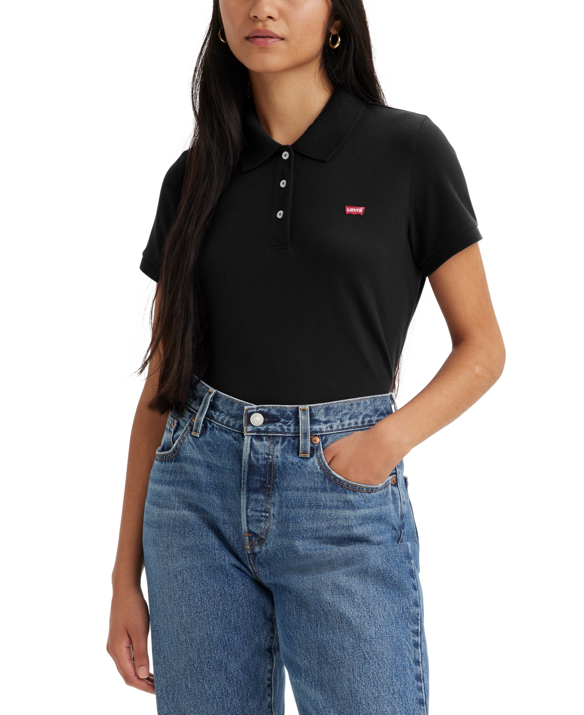 Women's Crown-Logo Shirt-Sleeve Polo Shirt - Caviar