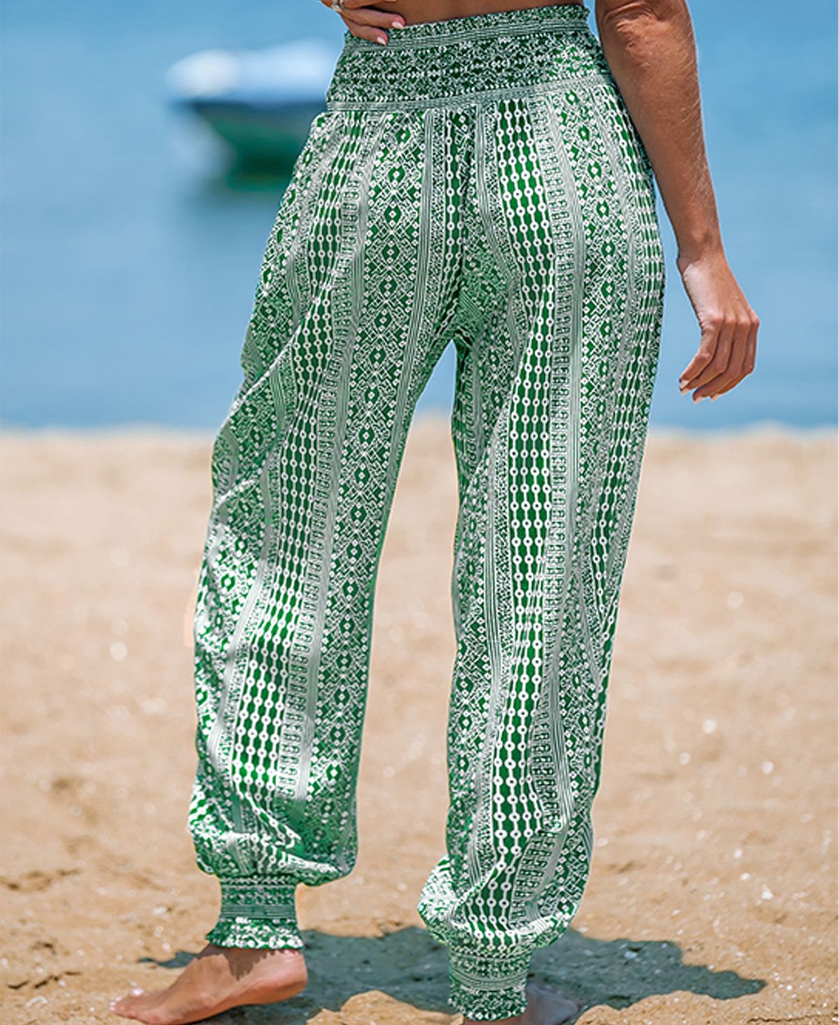 Cupshe Women's Geo Print Tassel Waist Joggers -pastel green
