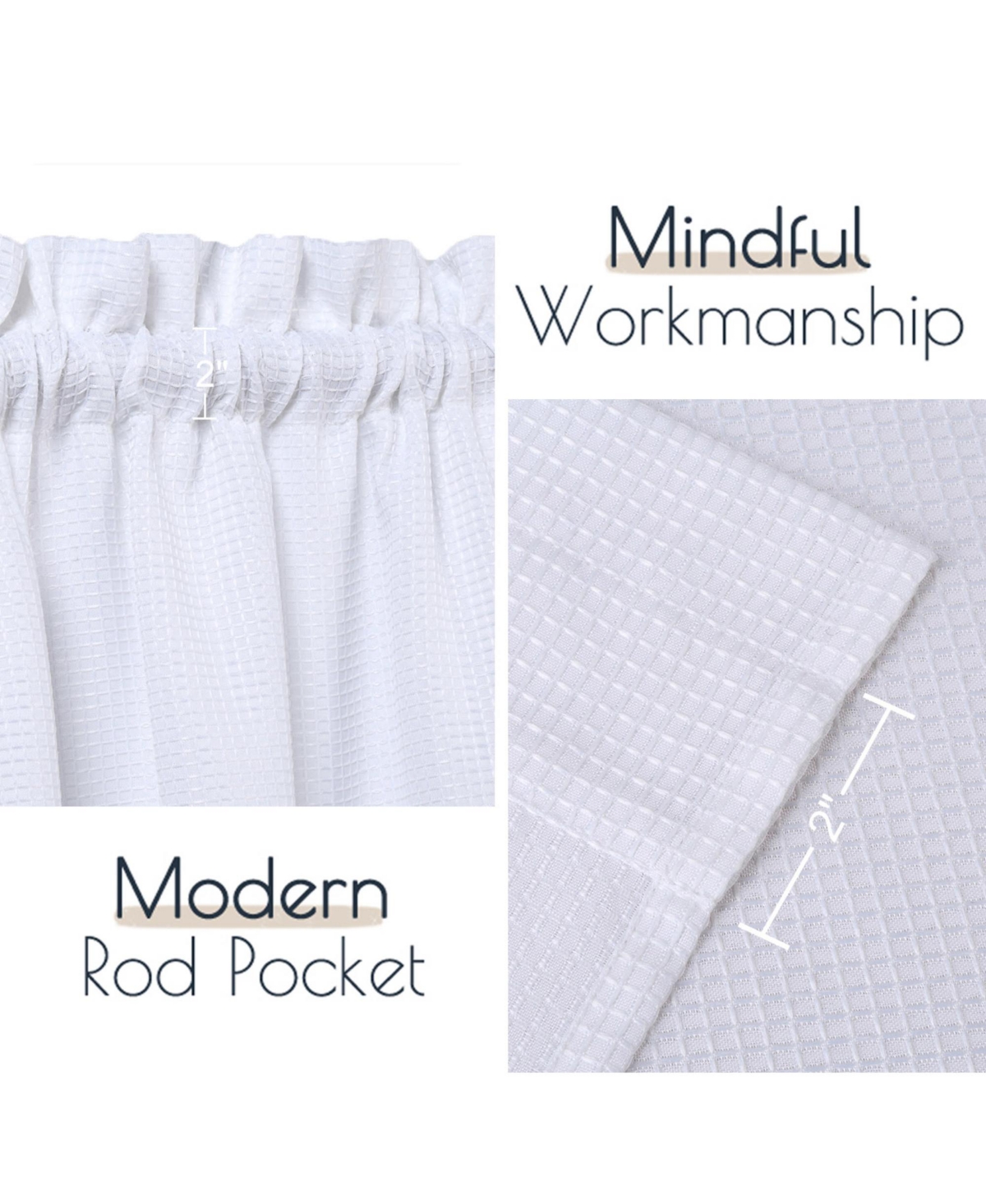 Caromio Waffle Weave Rod Pocket Kitchen Tier Window Curtain Pair, 60" x 36"