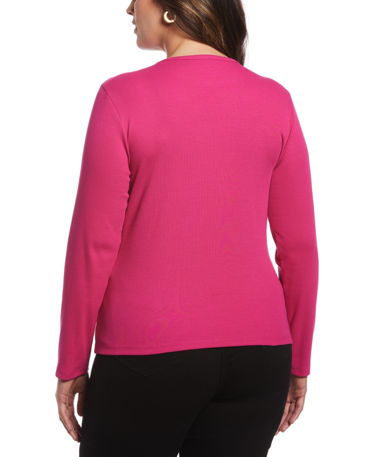 ELLA RAFAELLA PLUS SIZE RIBBED CREW NECK LONG SLEEVE TOP 