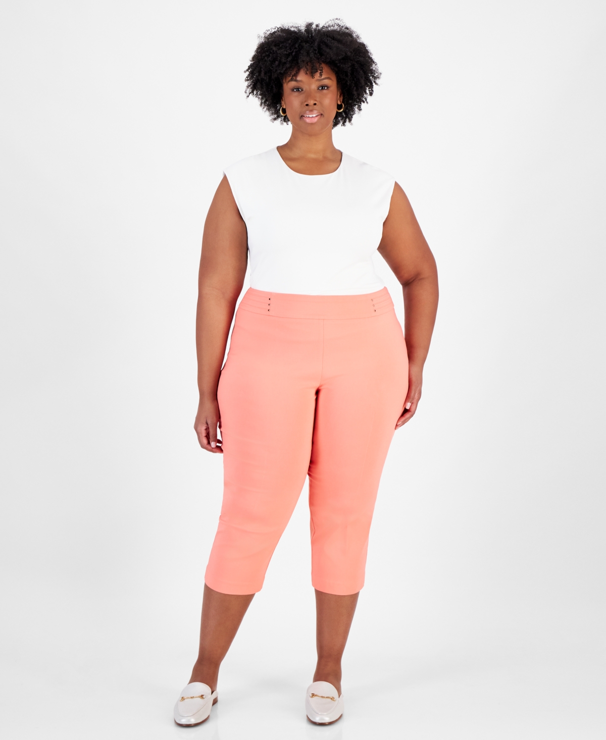 JM COLLECTION PLUS SIZE TUMMY CONTROL PULL-ON CAPRI PANTS, CREATED FOR MACY'S 