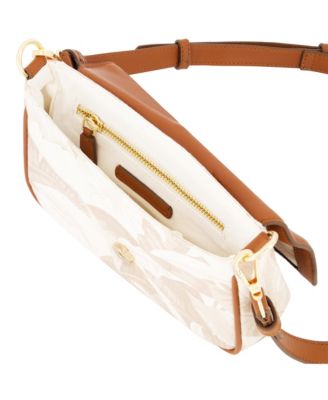 Leather Trim Floral Crossbody Flap