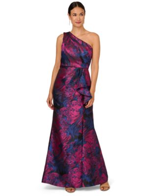 Adrianna Papell - Women's Jacquard Printed Asymmetric One-Shoulder Gown