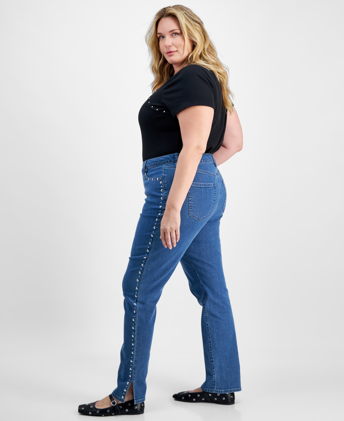 I.n.c. International Concepts Plus Size High-Rise Rhinestone-Trim Jeans, Created for Macy's