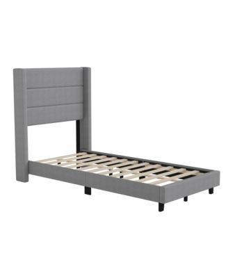 Percy Modern Platform Bed With Padded Channel Stitched Upholstered Wingback Headboard