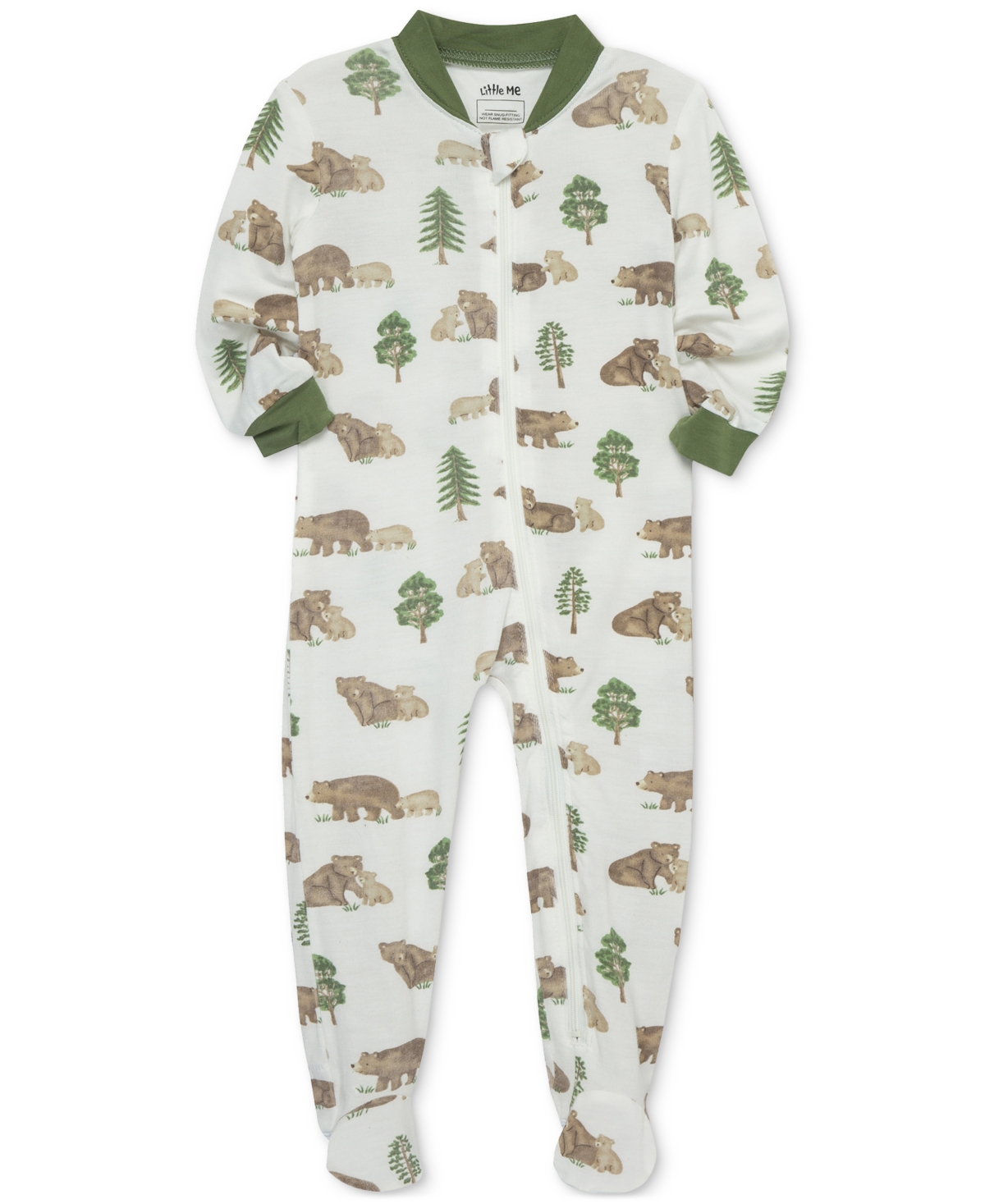 Little Me Baby Boys Bear-Print Zip-Front Footed Pajamas