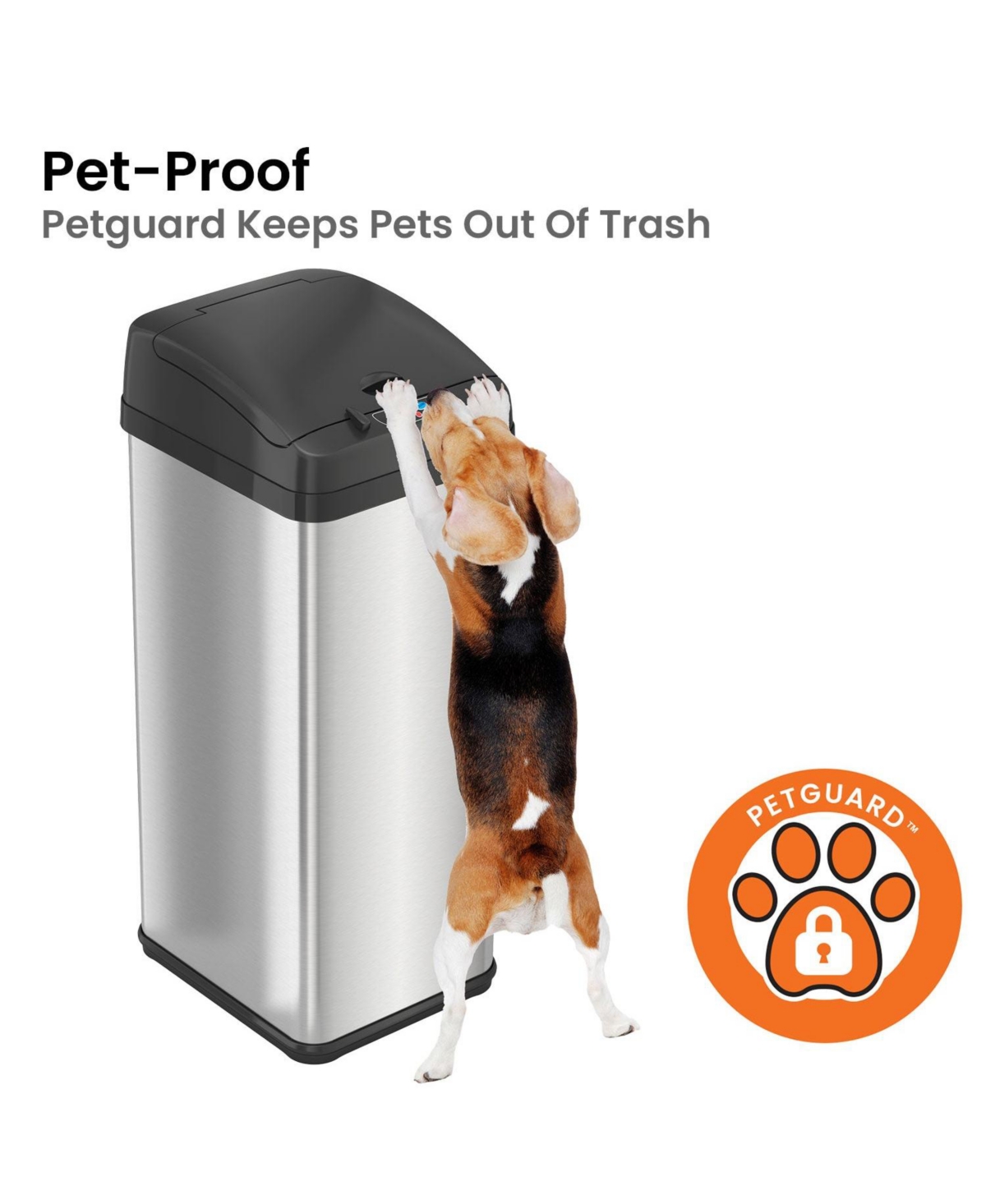iTouchless Gallon Pet-Proof Sensor Trash Can with AbsorbX Odor Filter System,Ac Adapter 50 L / G Sensor With Pet Lock - Stainle