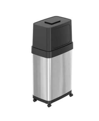 Stainless Steel Dual Push Door Trash Can With Absorbx Odor Filter Wheels Silver