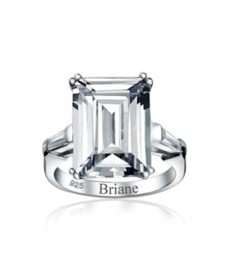 Art Deco Style Big 10CT CZ Solitaire Emerald Cut Statement Promise Ring Sterling Silver Cubic Zirconia Baguette Side Stones
