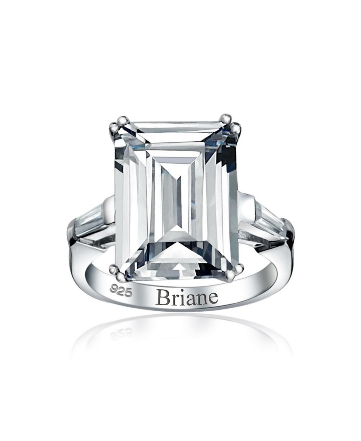 Bling Jewelry Art Deco Style Bridal Wedding Big 10CT Cz Solitaire Emerald Cut Statement Engagement Ring Sterling Silver Cubic Zirconia Baguette Side S