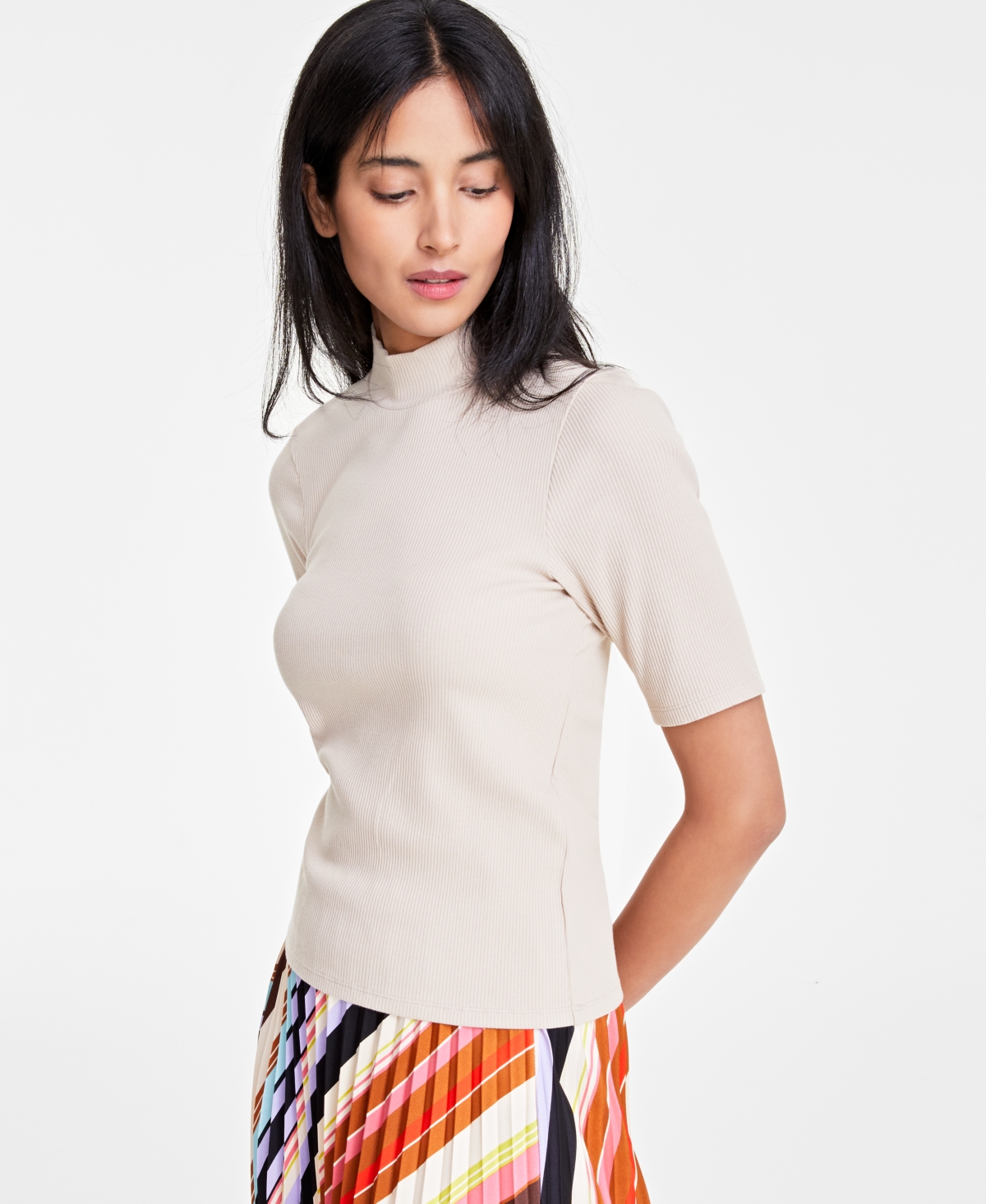 On 34th Women's Mock Neck Elbow-Sleeve Top, Created for Macy's