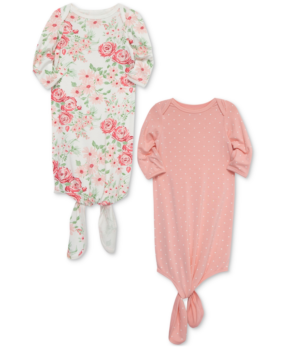 Shop Little Me Baby Girls Floral-print & Dot-print Knotted Gowns, Pack Of 2 In Pink