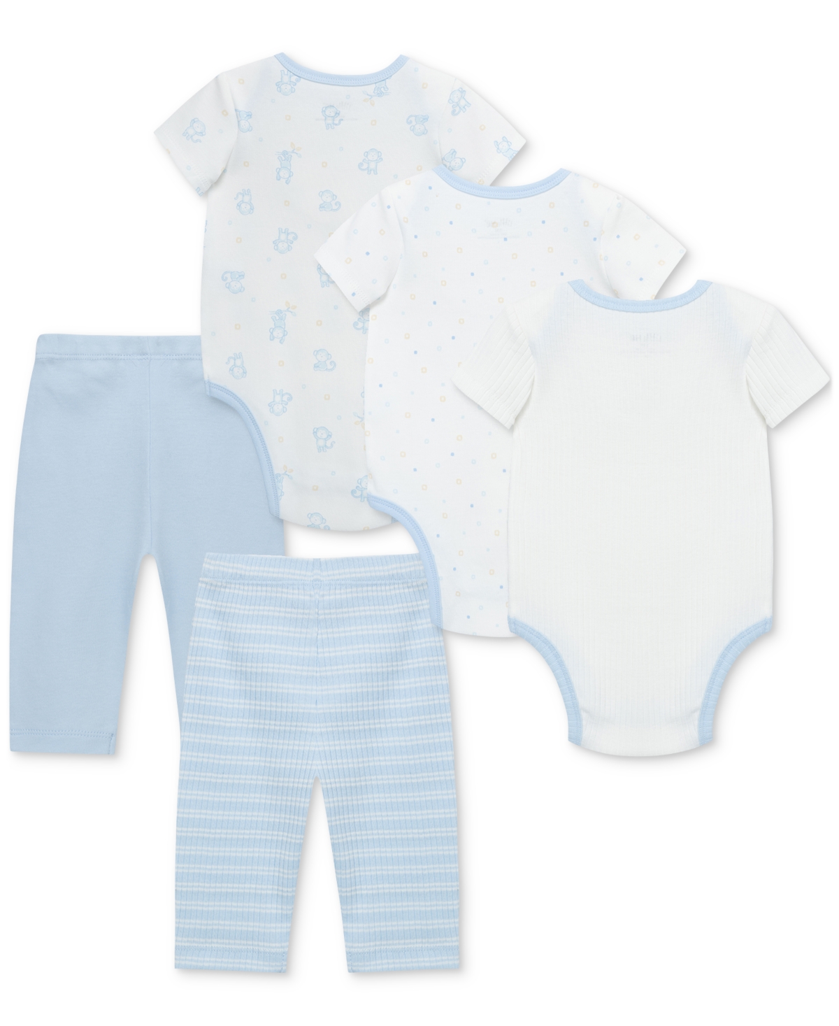Little Me Baby Boys Cute Cotton Bodysuits & Pants, 5 Piece Set In Blue