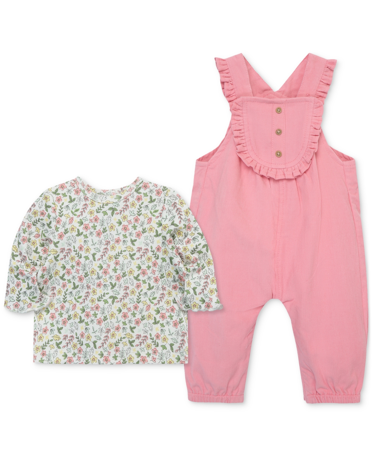 Little Me Baby Girls Cotton Ditsy Floral Top & Ruffled Overalls Set