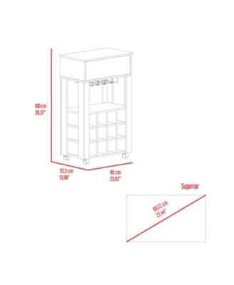 Ace Bar Cart, Twelve Built-in Wine Rack, Casters, Drawer