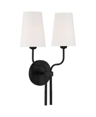 Melody Modern Wall Sconce Lighting Sconce Black Hardwired 19 1/2" High 2-Light Fixture White Linen Shade for Bedroom Bedside Living Room Home Hallway Dining Kitchen - Possini Euro Design