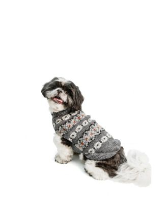 L Silver Alpaca Fairisle Dog Sweater