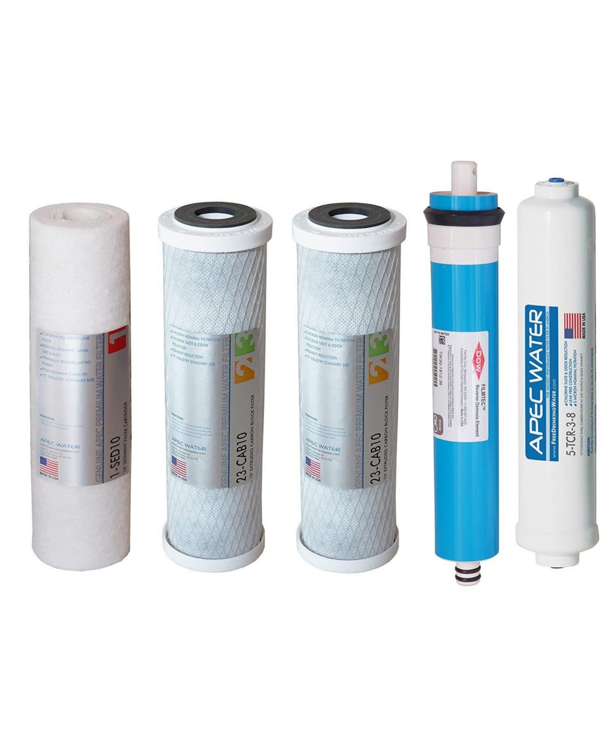 Apec Ro Replacement Filters Complete Filter Set for Ultimate Ro-45 and Ro-pump Models - With 3/8" Quick Dispense Upgrade (Stages 1-