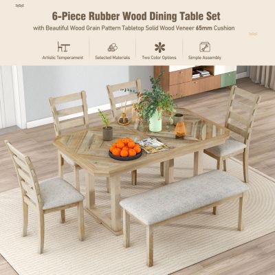 6-Pc. Rubberwood & MDF Geometric Pattern Dining Table Set