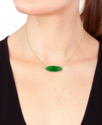 EFFY&reg; Dyed Jade & Diamond (1/5 ct. t.w.) Oval Pendant Necklace in 14k Gold, 16" + 2" extender