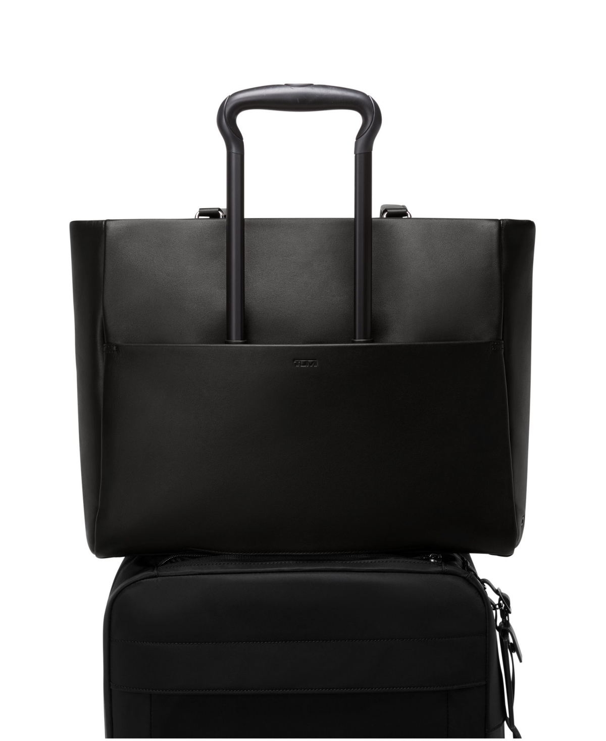 Tumi Large Vail Leather Tote In Black,gunmetal