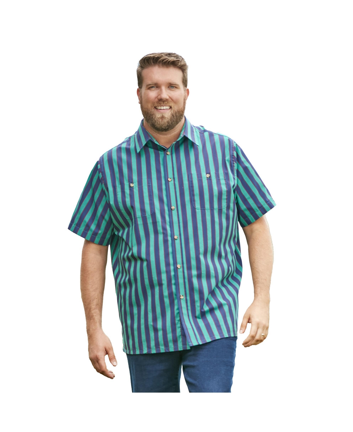 Big & Tall Striped Short-Sleeve Sport Shirt - Mint stripe