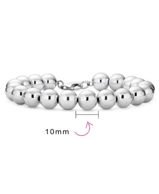 Simple Plain Hand Strung Polish Round Light Weight Sterling Silver Bead 10MM Ball Strand Bracelet 8 Inch