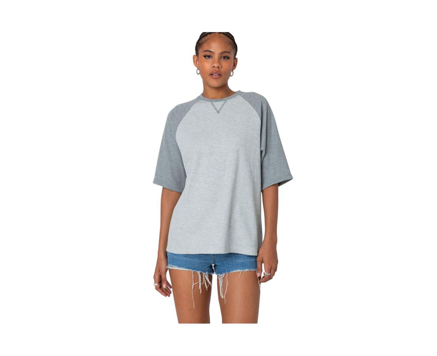 Women's Oversized Raglan Waffle T Shirt