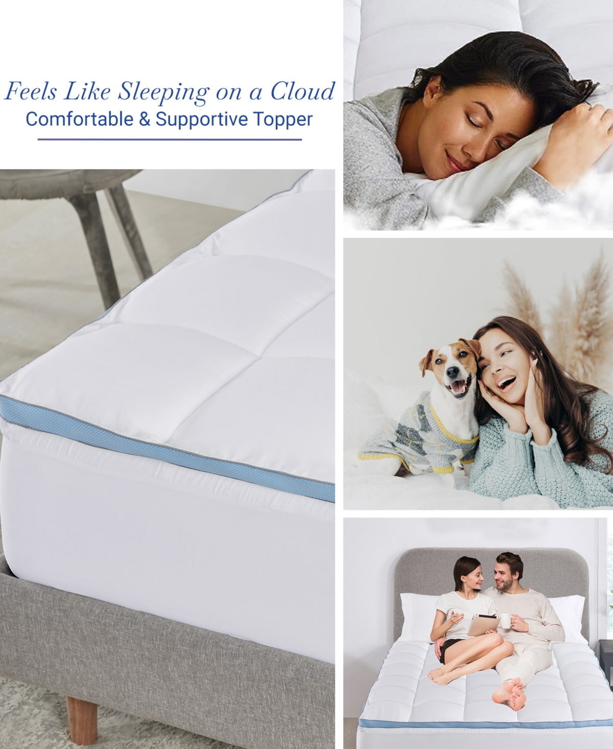 Extra Thick Cooling Mattress Topper Size, Plush Pillow-Top Mattress Topper by California Design Den