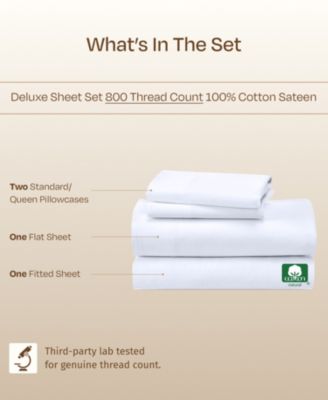 Luxury Bed Sheets Set - 800 Thread Count 100% Cotton Sheets, Deep Pocket, Soft, Cool & Breathable - Queen