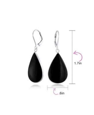 Large Iridescent Shell Stone Pear Shaped Teardrop Dangle Lever back Earrings Sterling Silver
