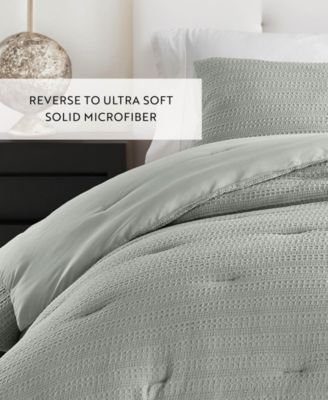 Waffle Textured 3-Piece Comforter Set, Full/Queen