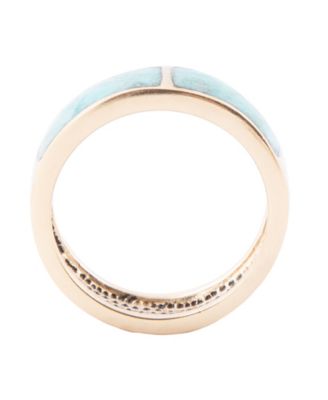Inlay Genuine Turquoise Golden Bronze Rectangle Ring