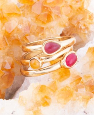 Stackable Genuine Yellow and Red Agate Ring Set
