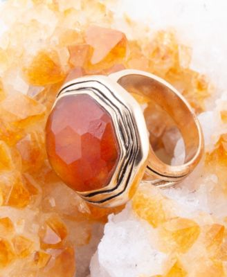 River Rocks Orange Quartz Golden Bronze Octagon Ring