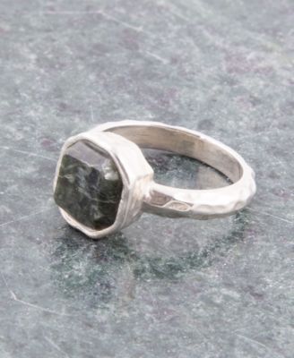 Hammered Genuine Green Seraphinite Octagan Sterling Silver Ring