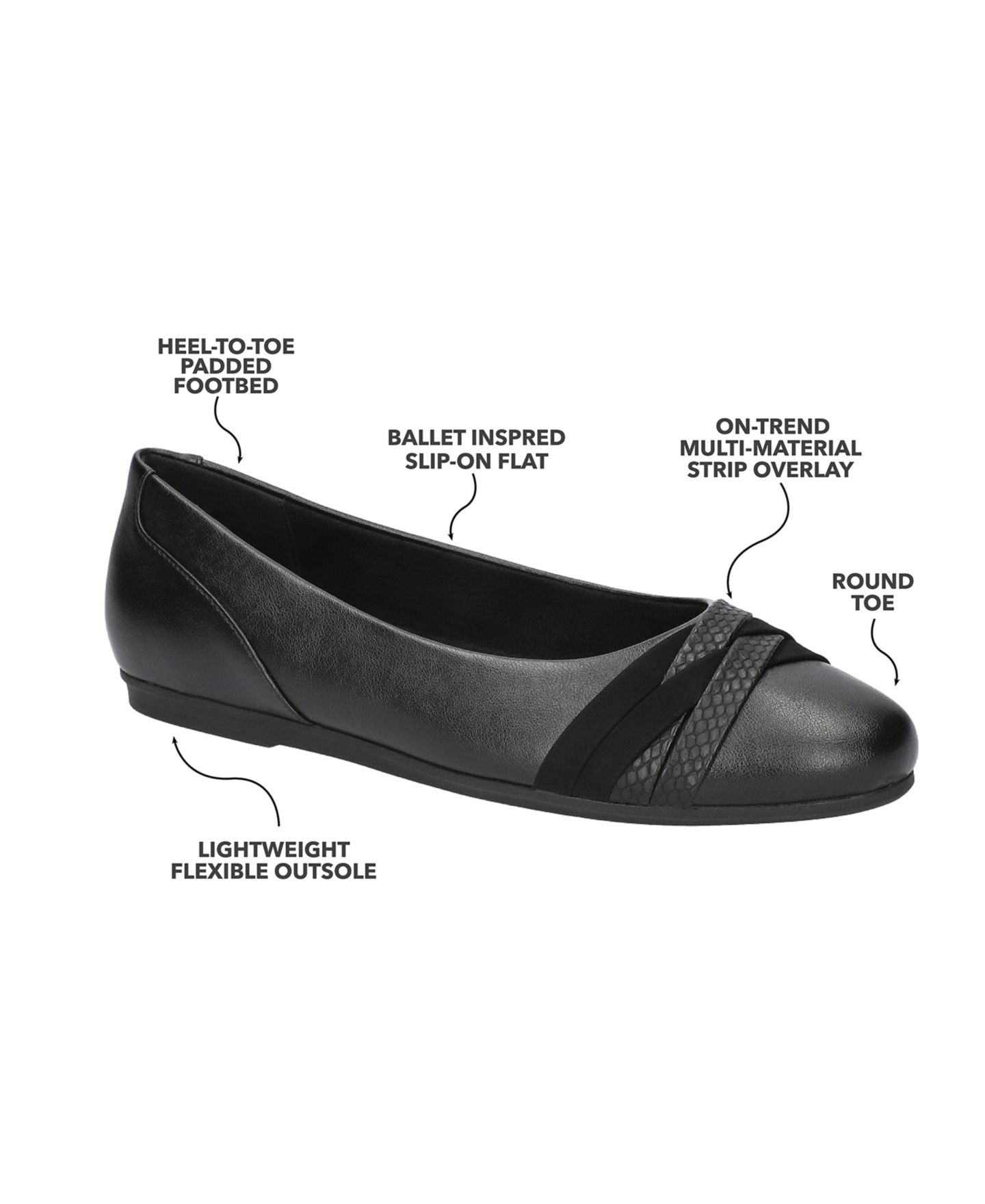 Женские балетки Easy Street Kylie Comfort Ballet Flats, цвет: Чёрный — фото 9