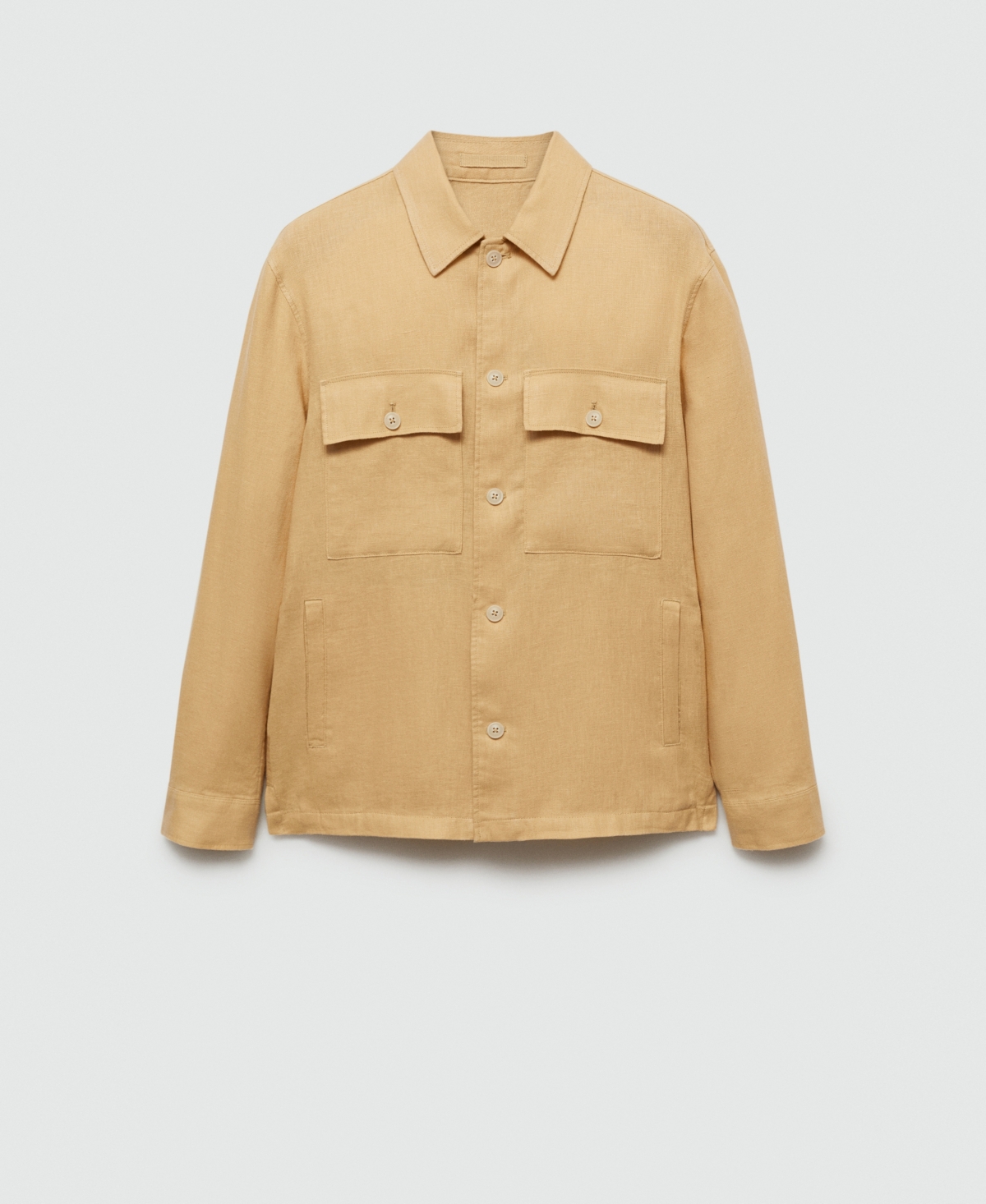 Mango Men's Linen Pockets Detail Overshirt In Khaki