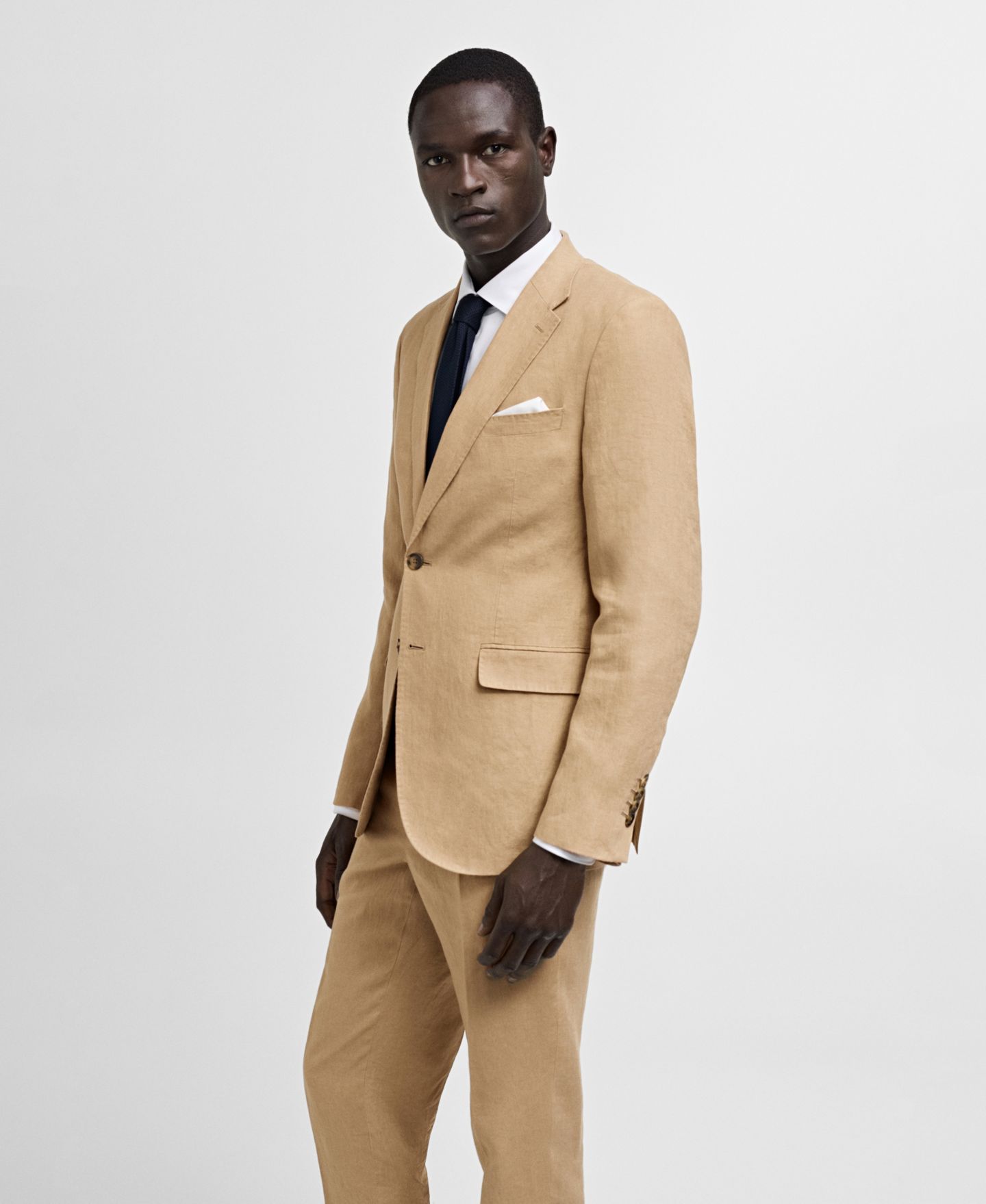 Мужской пиджак MANGO Linen Slim-Fit Suit Blazer, цвет: Средний коричневый — фото 4