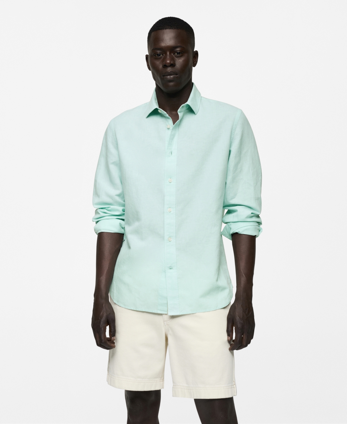 Men's Classic Fit Linen Blend Shirt - Aqua Green