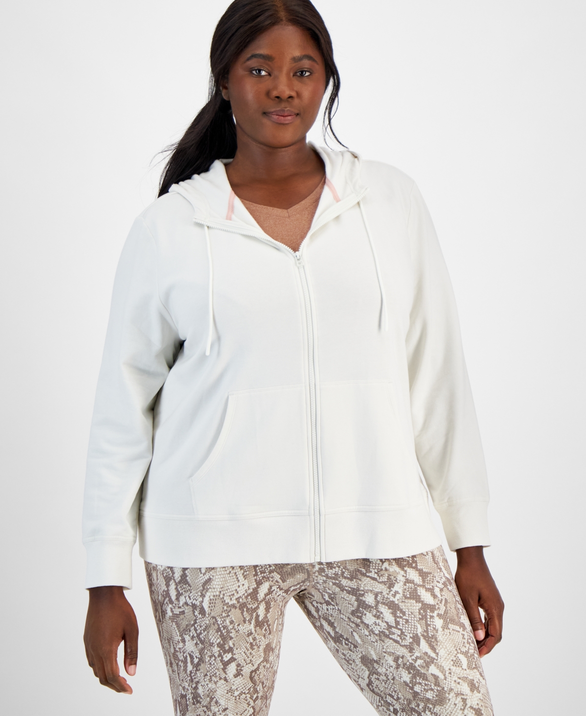 Plus Size Relaxed Full-Zip Fleece Hoodie, Created for Macy's - Tartan Blue